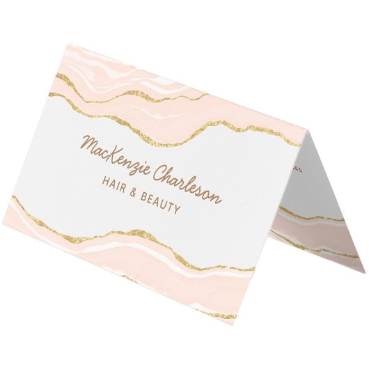 Blush Roze Marmer Agaat Goud Glitter QR Code Visitekaartje