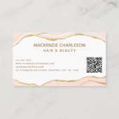 Blush Roze Marmer Agaat Goud Glitter QR Code Visitekaartje (Achterkant)