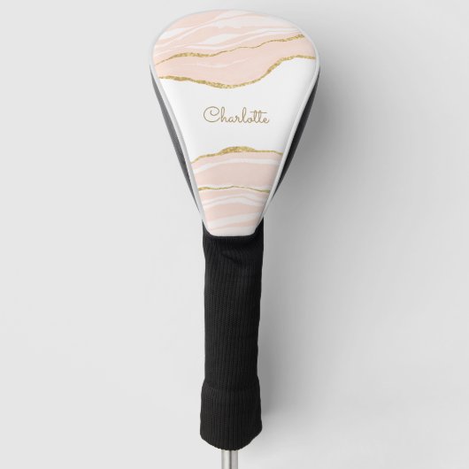 Blush Roze marmer Agate Gold Glitter, speciaal gep Golfheadcover (Voorkant)