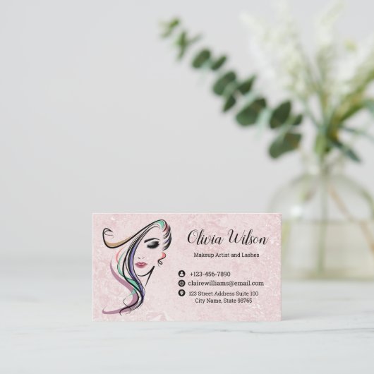 Blush Roze Marmer Beauty Salon Haarstylist Visitekaartje (Staand voorkant)