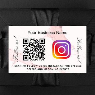 Blush roze marmer bedrijfsnaam qr code instagram rechthoekige sticker