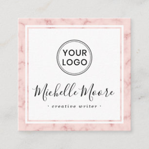 Blush roze marmer border douane logo elegant vierkante visitekaartje