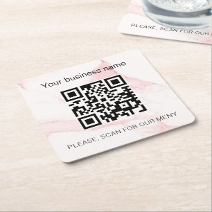 Blush roze marmer business bar restaurant qr code kartonnen onderzetters