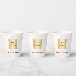 Blush roze marmer business corporate logo qr code papieren bekers