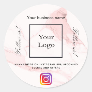 Blush roze marmer business logo instagram hashtag ronde sticker