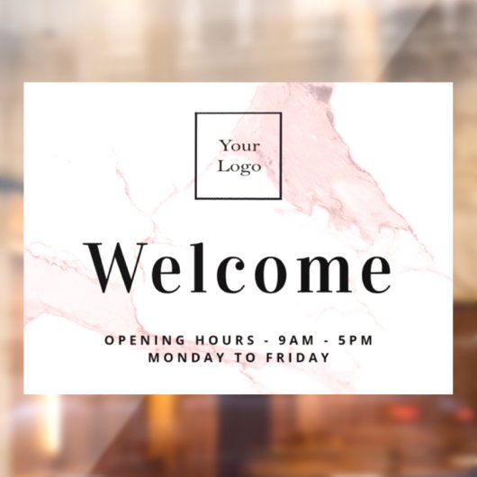 Blush roze marmer business logo welkom raamsticker (Vel 2)