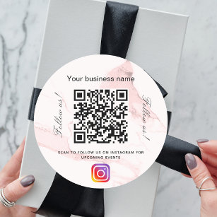 Blush roze marmer business qr code instagram ronde sticker