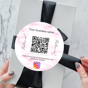 Blush roze marmer business qr code instagram ronde sticker