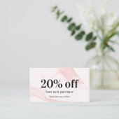 Blush roze marmer elegant qr code business kortingskaartje (Staand voorkant)