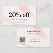 Blush roze marmer elegant qr code business kortingskaartje (Voorkant / Achterkant)
