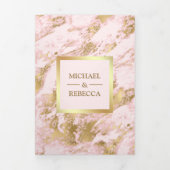 Blush Roze Marmer Faux Gouden Folie Foto Bruiloft Drieluik Uitnodiging (Cover)