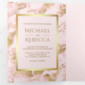 Blush Roze Marmer Faux Gouden Folie Foto Bruiloft Drieluik Uitnodiging (Binnenzijde eerst)