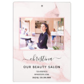 Blush roze marmer foto naam elegant business klembord (Achterkant)