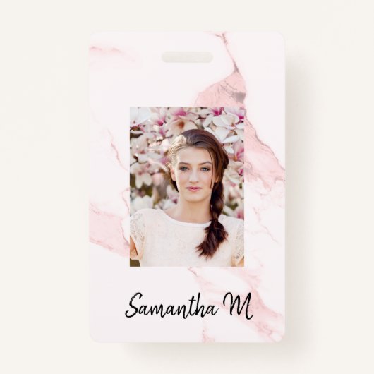 Blush roze marmer foto naam minimalistisch badge (Voorkant)
