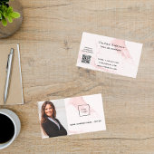 Blush roze marmer foto QR code logo Visitekaartje