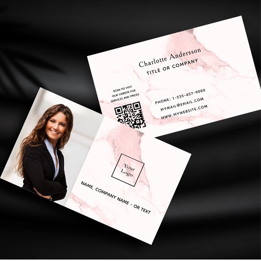 Blush roze marmer foto QR code logo Visitekaartje