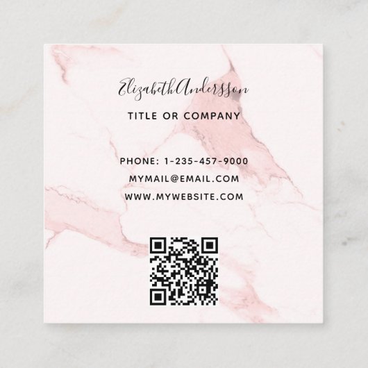 Blush roze marmer goudkleurige logo elegant QR-cod Vierkante Visitekaartje (Achterkant)