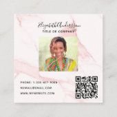 Blush roze marmer goudprofiel foto QR code Vierkante Visitekaartje (Achterkant)