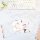 Blush roze marmer logo QR-code elegant Vierkante Visitekaartje