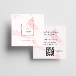Blush roze marmer logo QR-code elegant Vierkante Visitekaartje