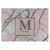 Blush roze marmer met koper accenten monogram snijplank (Voorkant)