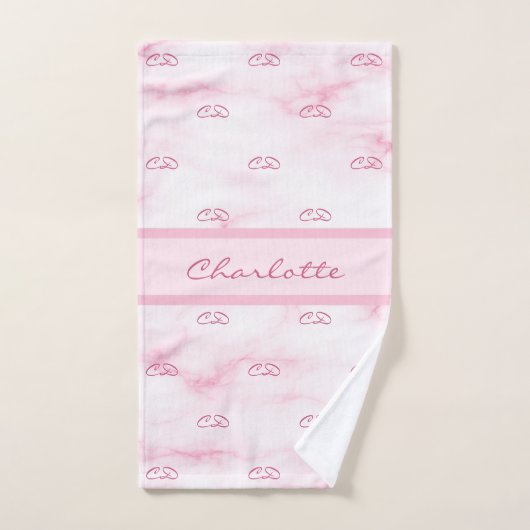 Blush roze marmer monogram initiaal patroonnaam bad handdoek (Handdoek)