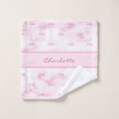 Blush roze marmer monogram initiaal patroonnaam bad handdoek (Wasdoekje)