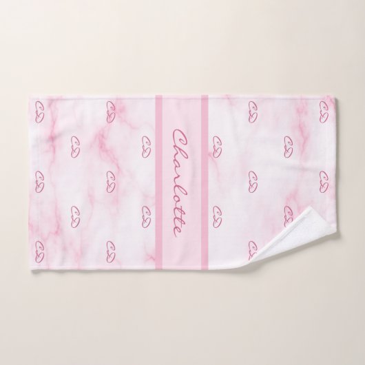 Blush roze marmer monogram initiaal patroonnaam bad handdoek (Handdoek)