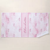 Blush roze marmer monogram initiaal patroonnaam strandlaken (Voorkant)