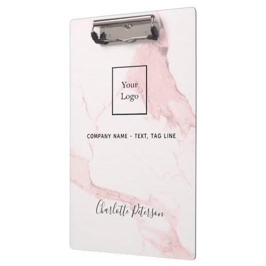 Blush roze marmer naam elegant business logo klembord (Links)