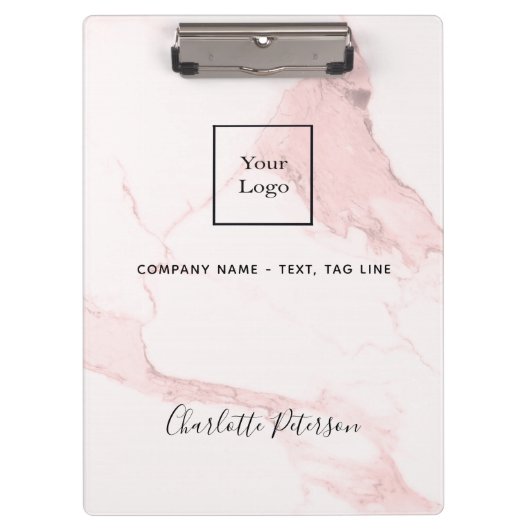 Blush roze marmer naam elegant business logo klembord (Voorkant)