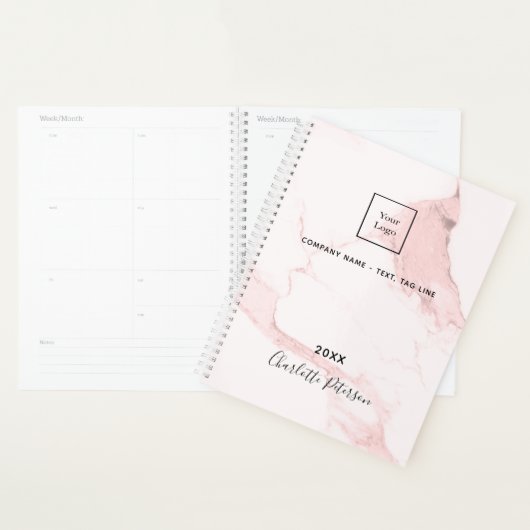 Blush roze marmer naam elegant business logo planner (Display)