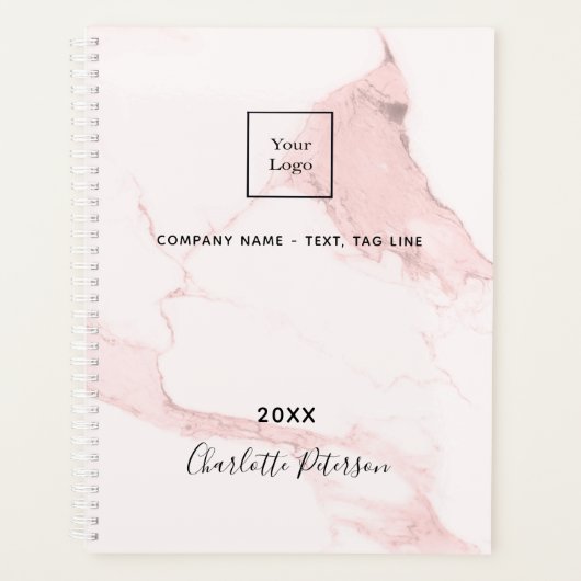 Blush roze marmer naam elegant business logo planner (Voorkant)
