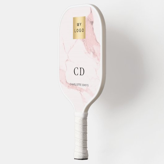 Blush roze marmer name business logo pickleball paddle (Links)