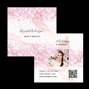 Blush roze marmer profiel foto qr code vierkante visitekaartje