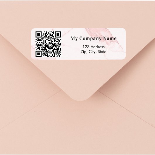 Blush roze marmer qr code business return address etiket
