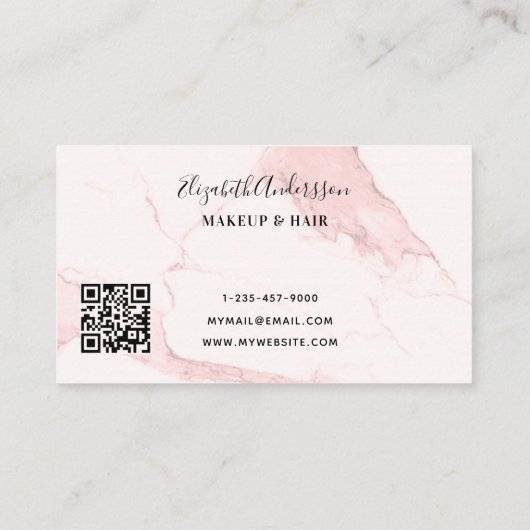 Blush roze marmer qr code elegant klantenkaartje (Achterkant)