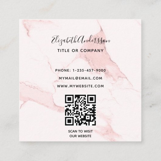 Blush roze marmer QR-code elegant Vierkante Visitekaartje (Achterkant)