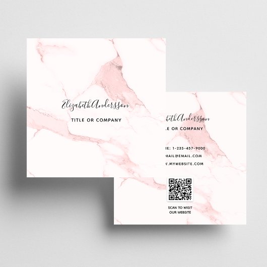 Blush roze marmer QR-code elegant Vierkante Visitekaartje