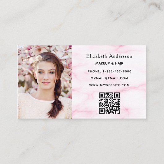Blush roze marmer qr code foto elegant klantenkaartje (Achterkant)