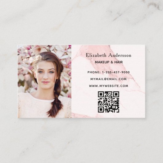 Blush roze marmer qr code foto loyalty card visitekaartje (Achterkant)