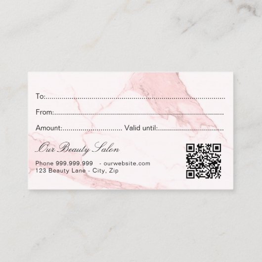 Blush roze marmer qr code gift certificaat (Achterkant)