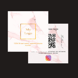 Blush roze marmer qr code instagram volg ons vierkante visitekaartje