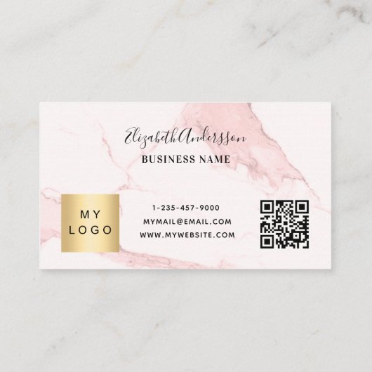 Blush roze marmer qr code logo klantenkaartje (Achterkant)