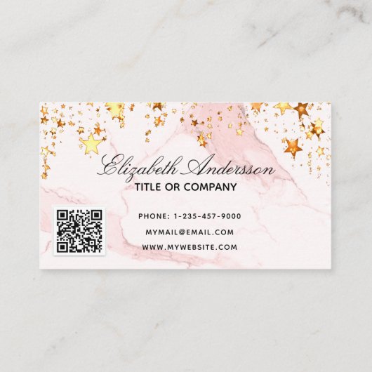 Blush roze marmer sterren logo elegant QR-code Visitekaartje (Achterkant)