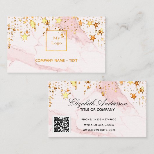 Blush roze marmer sterren logo elegant QR-code Visitekaartje (Voorkant / Achterkant)
