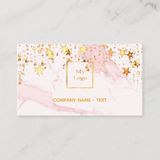 Blush roze marmer sterren logo elegant QR-code Visitekaartje (Voorkant)