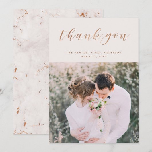Blush roze marmer | Weddenfoto Hartelijk dank Bedankkaart (Voorkant / Achterkant)