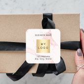 Blush roze marmer zakelijke logo adres vierkante sticker
