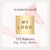Blush roze marmer zakelijke logo adres vierkante sticker (Voorkant)